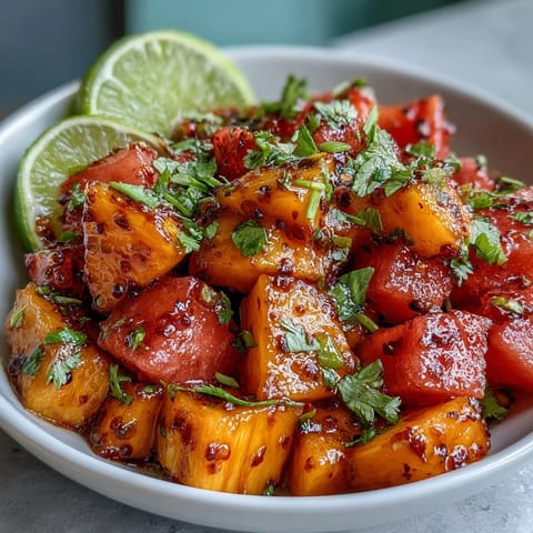 Vibrant mango fruit cups with zesty lime and a hint of chili, perfect for a refreshing summer snack.