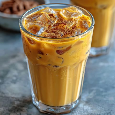 Chilled Turmeric Golden Milk Iced Latte, visually stunning with warming spices and a hint of sweetness.