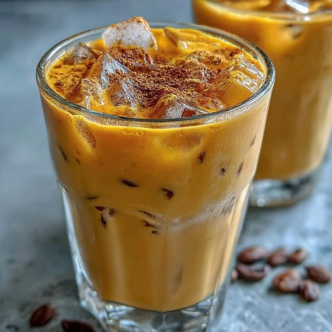 Vibrant Turmeric Golden Milk Iced Latte, creamy and spiced, perfect for a refreshing pick-me-up.