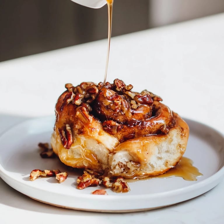 A close-up of fluffy Maple Pecan Sticky Buns, served fresh and warm, smelling of cinnamon and maple.
