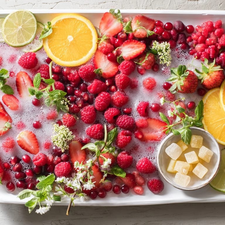 Imagine the fizzy fun: this Bubbly Bar Garnish Platter has vibrant fruit and edible glitter accents.