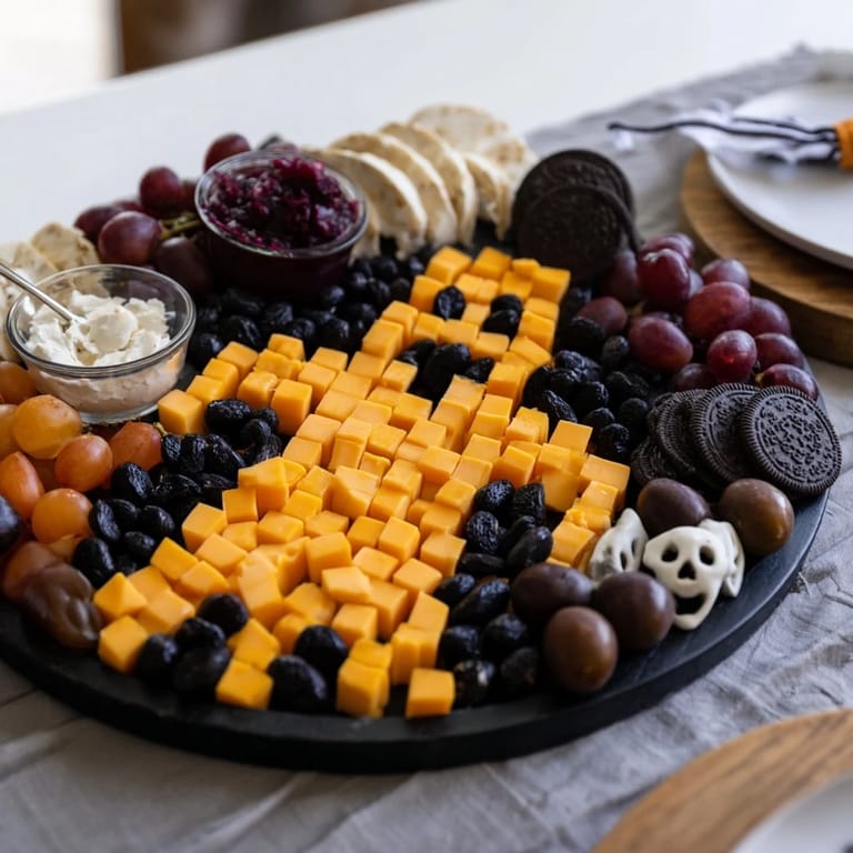 Delicious The Ghostly Outline Halloween Charcuterie Board with black olives and cheese offers a fun, festive appetizer.