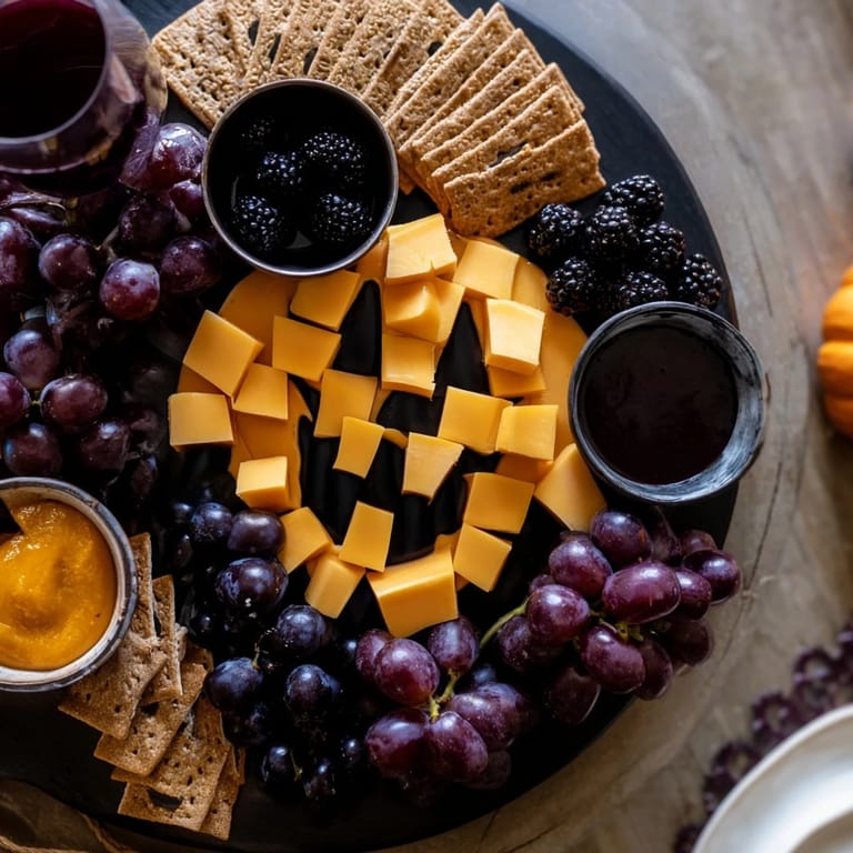 Imagine a The Ghostly Outline Halloween Charcuterie Board with grapes, crackers, and the ghost silhouette waiting to be devoured.