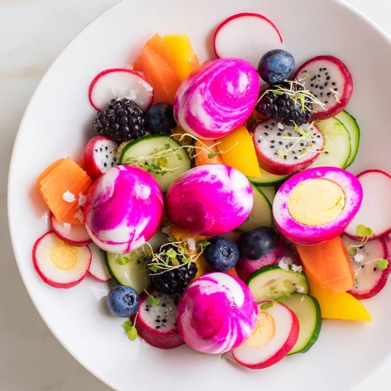 Enjoy the striking visual contrast of The Neon Night appetizer, a stunning display of pickled vegetables and bright fruit.