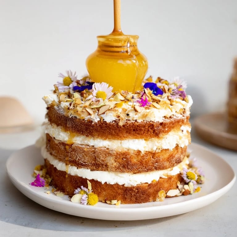 A close-up of The Honey-Drip, showcasing the layers of cake and flowing honey ready for a sweet treat.