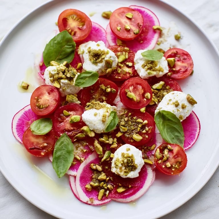 Delectable Hanging Gardens appetizer brimming with fresh cherry tomatoes, grapes, and creamy goat cheese.