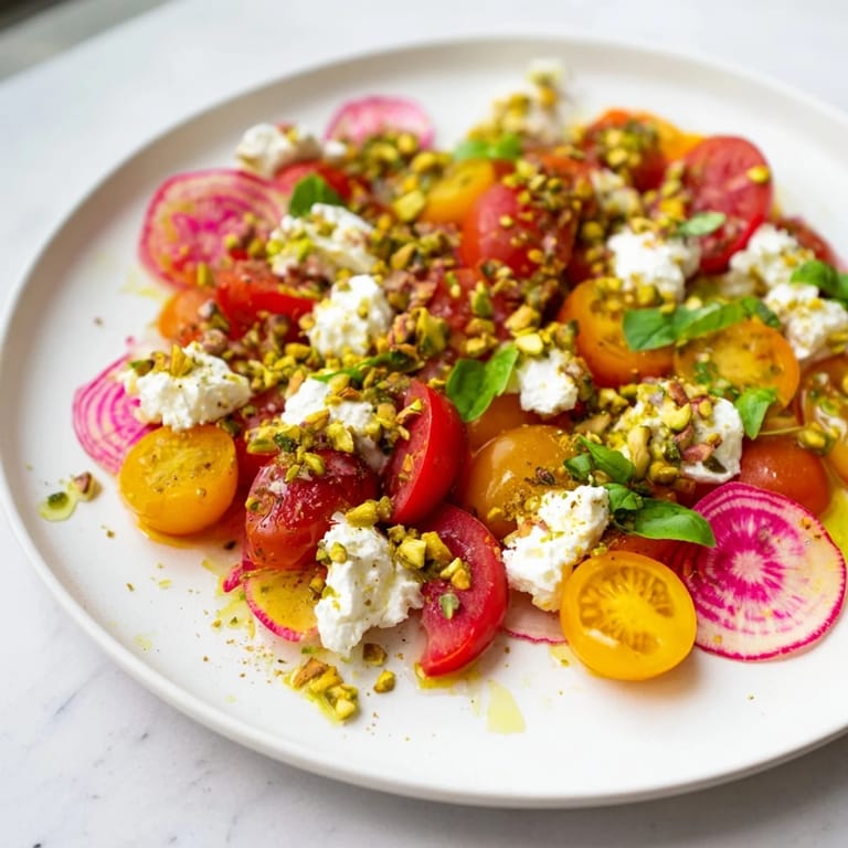 Beautiful presentation of Hanging Gardens, an edible garden appetizer, with hummus, pesto, and flavorful dips.