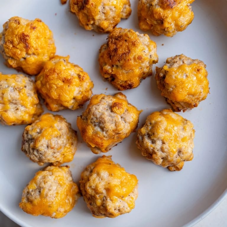 Warm, bite-sized Chicken and Sausage Bisquick Balls, ideal for dipping into ranch or mustard.