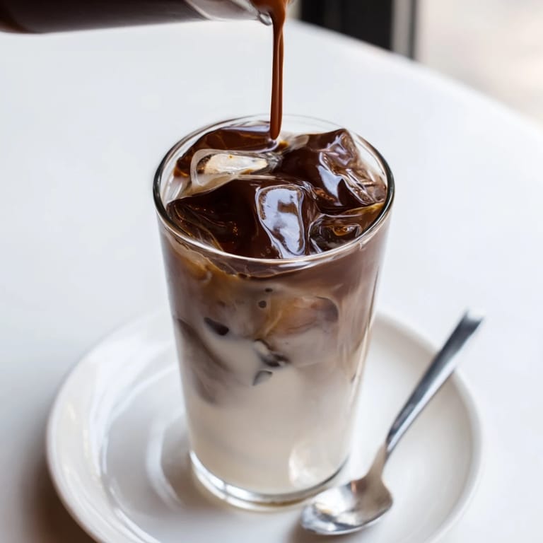 The irresistible Chocolate Cracking Iced Latte, featuring a creamy, cold coffee drink with a rich chocolate crust.