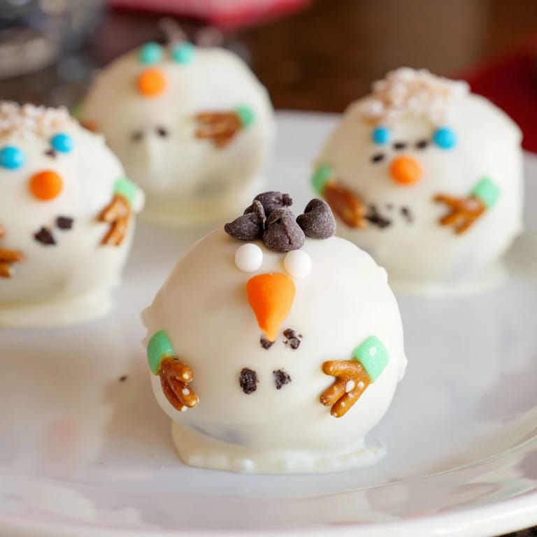 Irresistible Oreo Snowman Cake Pops: creamy Oreo cookie dough dipped in sweet, white chocolate.