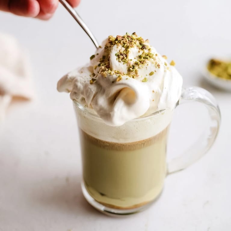 A beautiful, Instagram-worthy Pistachio Latte with a sprinkle of pistachios, ready to enjoy.