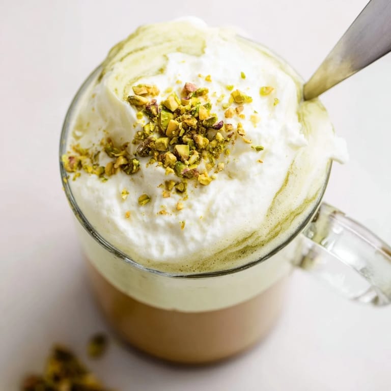 Enjoy this elegant, homemade Pistachio Latte, crowned with cloud-like whipped cold foam.
