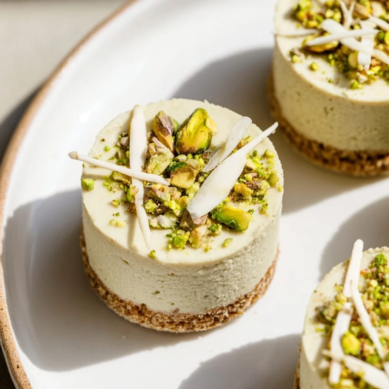 These mini Pistachio Cheesecake Bites are a beautiful treat, with a vibrant pistachio crust and smooth filling.