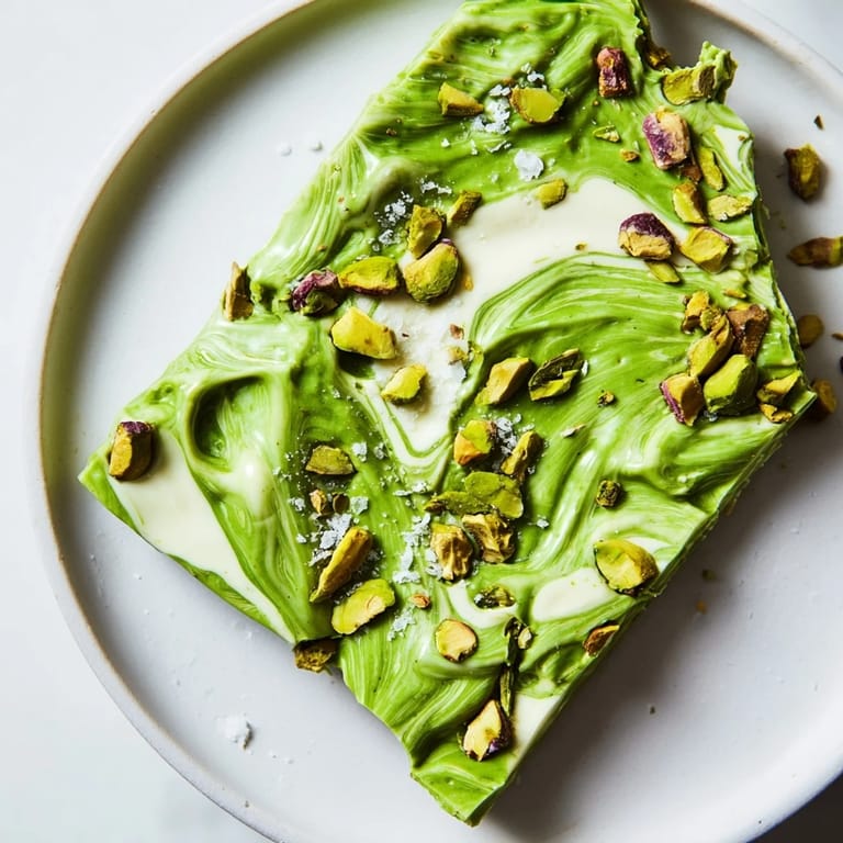 Sweet and earthy flavors blend in the Pistachio Matcha White Chocolate, with crunchy pistachios atop smooth white chocolate.