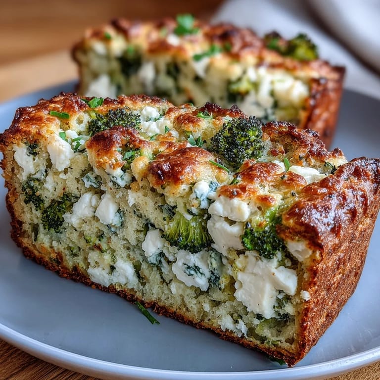 Delicious Broccoli and Feta Loaf with tender florets, ready for slicing.
