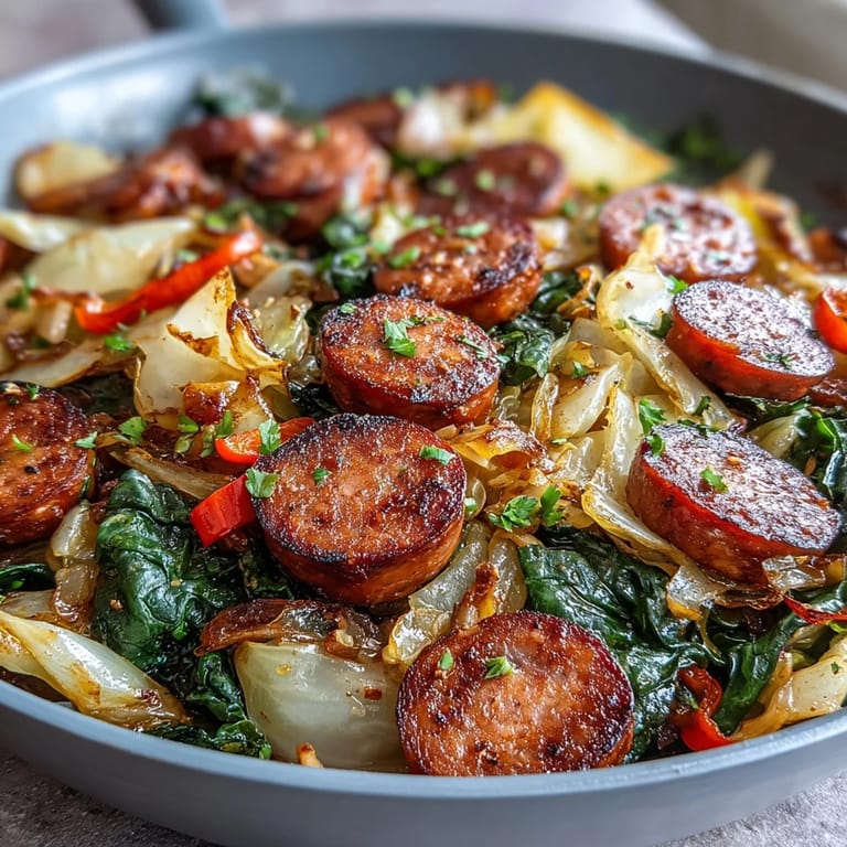 One-pan dinner featuring Smothered Cabbage With Sausage Skillet, perfect for a family weeknight meal with a side of crusty bread.