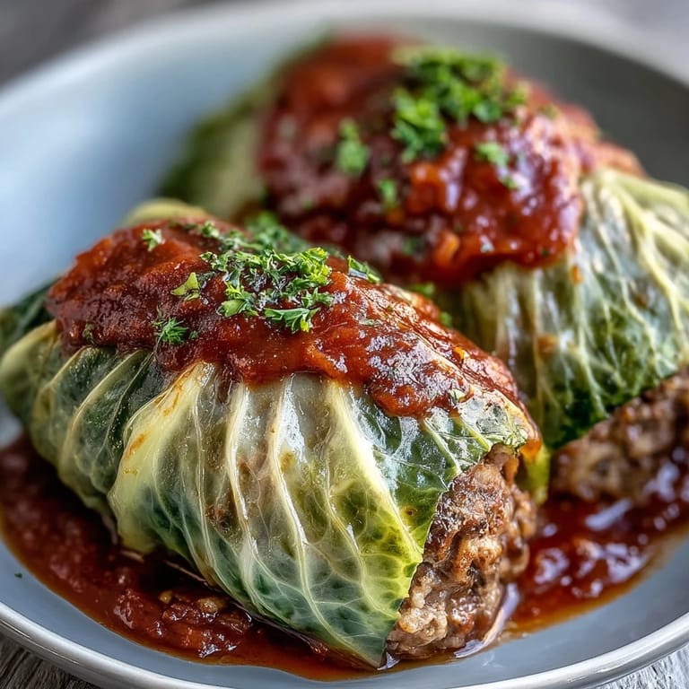 Steaming Cabbage Rolls rest in a baking dish, drenched in hearty tomato sauce for a comforting family dinner.