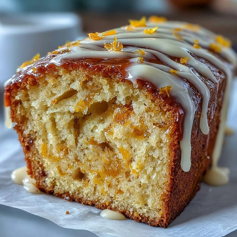 Overhead view of the freshly baked Heavenly Blood Orange Yogurt Cake, topped with zest and glaze on a rustic wooden board.