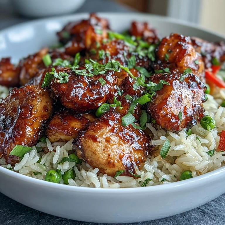 Family-style One-Pan Bold Honey BBQ Chicken Rice garnished with parsley, serving four with a squeeze of lime wedge.