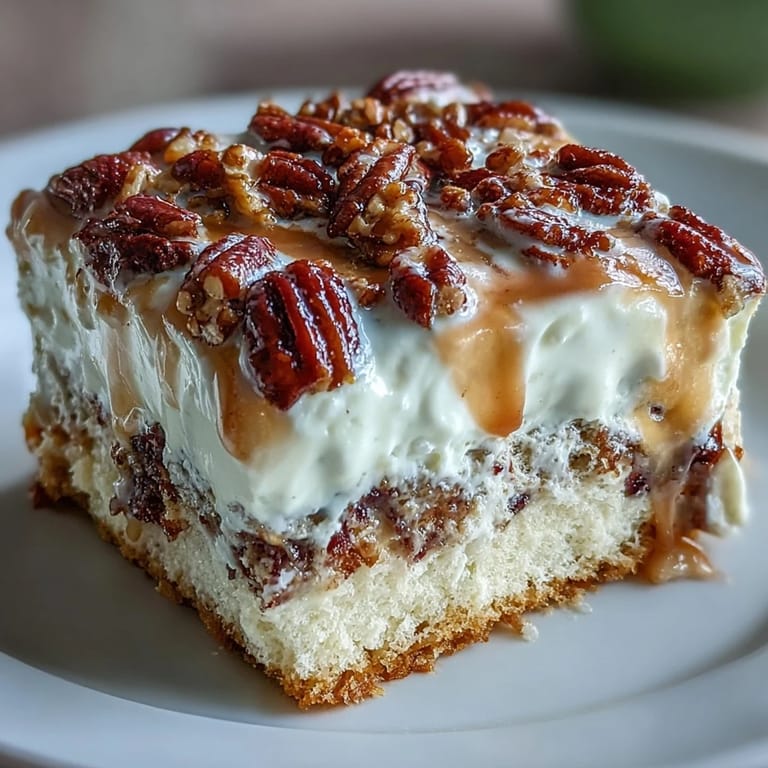 Decadent Butter Pecan Tres Leches Cake served chilled with a drizzle of buttery pecan syrup.