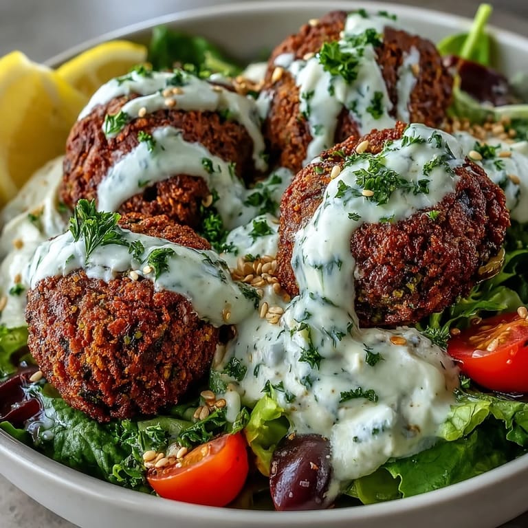 A colorful Mediterranean falafel bowl with hummus, crisp cucumbers, cherry tomatoes, and golden falafel, garnished with parsley and sesame seeds for a fresh, savory meal.