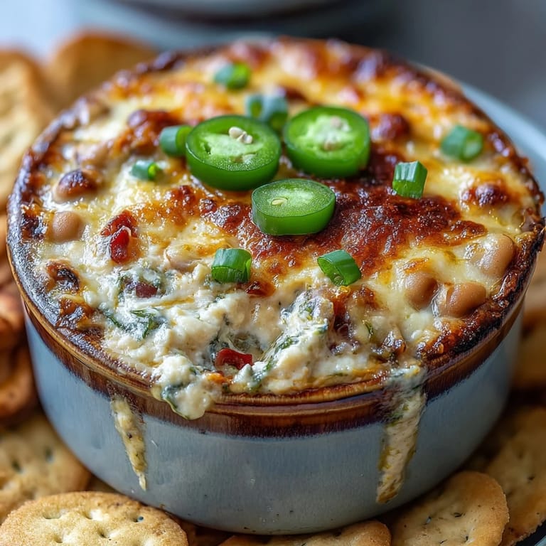 Golden brown Hot Black-Eyed Pea Dip with Jalapeño and Cumin, garnished with fresh cilantro, served alongside colorful bell pepper strips for a healthy appetizer.