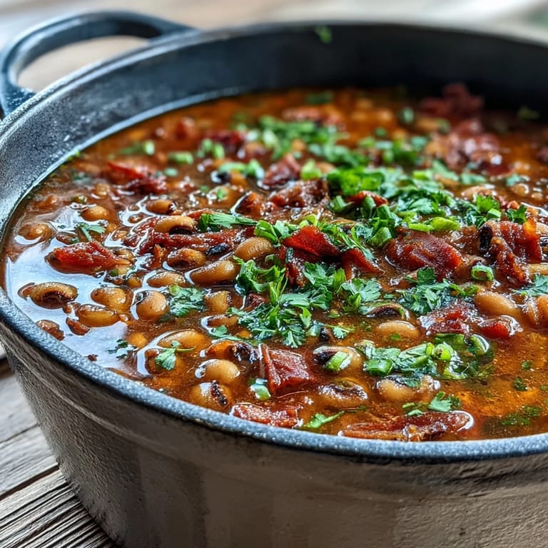 Spicy Big Pot of Texas Black-Eyed Peas topped with fresh cilantro and green onions.