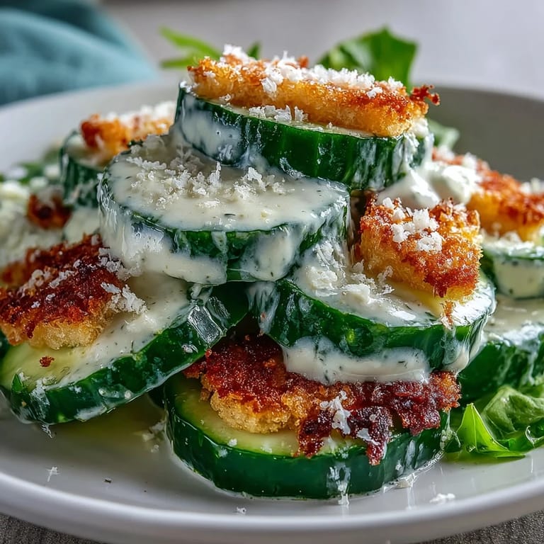 Modern twist on classic Caesar featuring crisp cucumbers, tangy homemade dressing, and golden croutons, ready for a quick, delicious lunch.