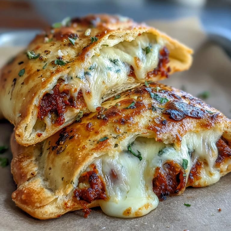 Freshly baked High Protein Pizza Hot Pockets are served on a wooden board alongside a small bowl of marinara for dipping.
