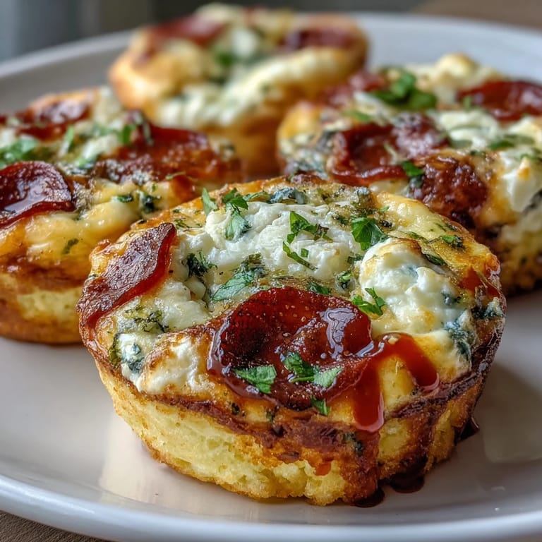 Close-up of fluffy High-Protein Pepperoni Breakfast Cups showing a cross-section with pepperoni, cheese, and egg frittata layers.