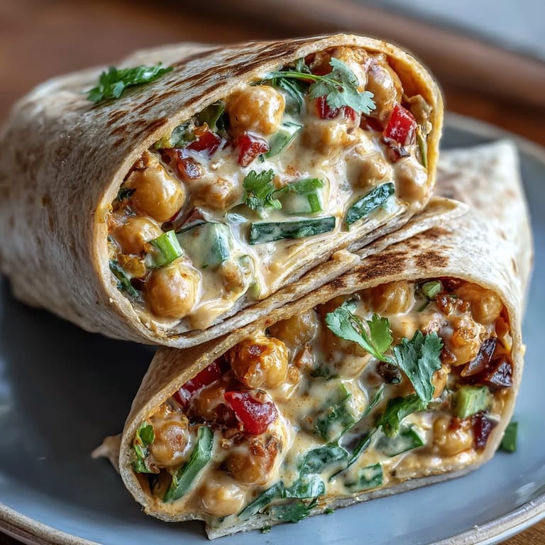 Flavorful vegan coconut curry chickpea salad wraps filled with crunchy vegetables and herbs, perfect for a quick, healthy lunch.