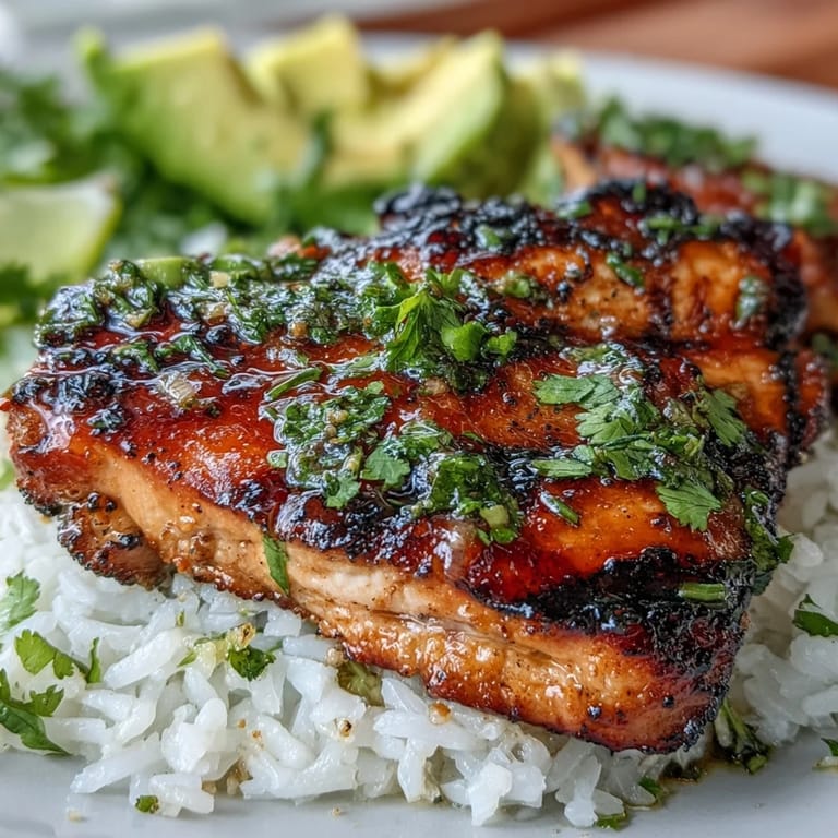 Juicy honey-lime marinated chicken slices stacked on fragrant rice, finished with a zesty avocado salsa and bright lime garnish for an eye-catching dinner.