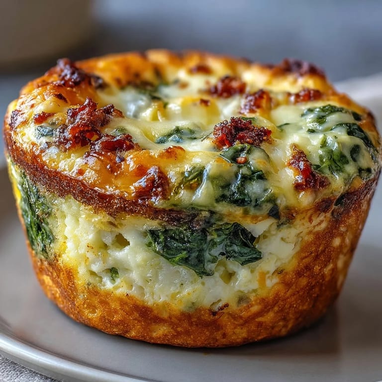 High-protein egg muffin cups with spinach and tomatoes, baked golden and fluffy, packed with fresh veggies for a nutritious breakfast.