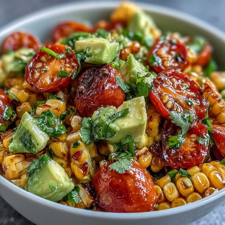 Colorful and refreshing, this corn and tomato salad combines diced avocado, sweet corn, and cilantro, brightened by a honey-lime vinaigrette for the perfect light meal.
