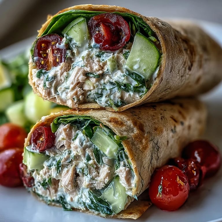 Zesty lemon-dijon dressing coats protein-rich tuna and creamy white beans in a wholesome wrap, ideal for quick meal prep.