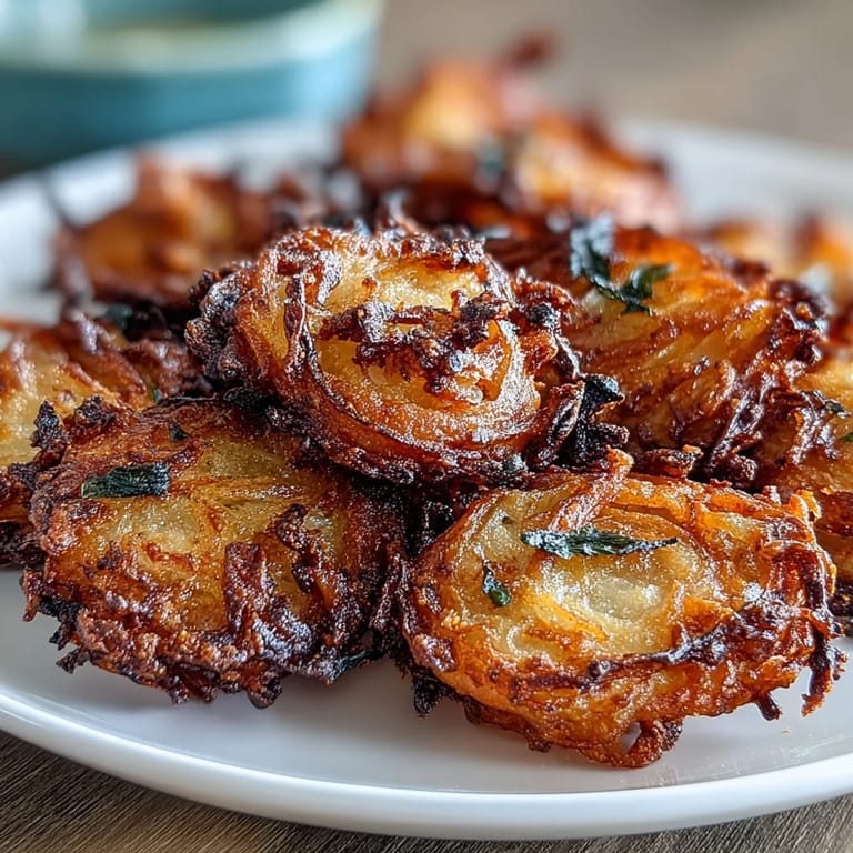 Golden onion fritters cooked in the air fryer, seasoned with chili and fresh cilantro for authentic Indian flavor.