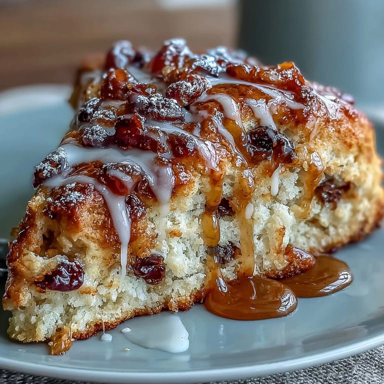 3. Tender, flaky scones featuring candied orange peel and dried cranberries, drizzled with a zesty orange glaze.