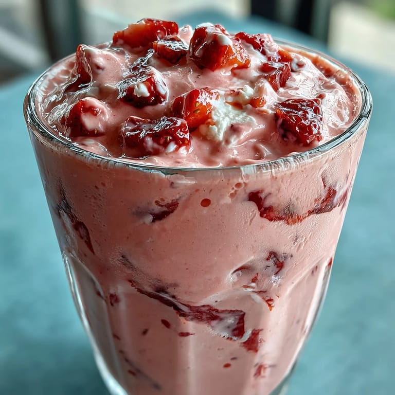 Refreshing cottage cheese strawberry smoothie with chia seeds, offering a creamy texture and natural sweetness in every sip.