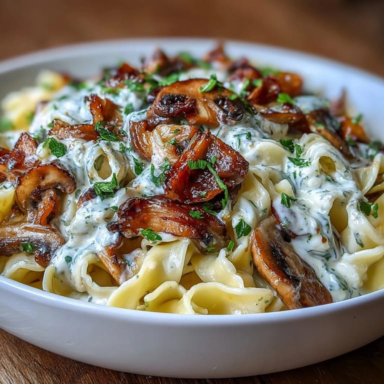 Classic stroganoff flavors shine in this meatless dish featuring golden onions, mushrooms, and egg noodles.