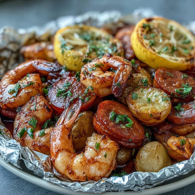 Easy Shrimp and Sausage Foil Packets recipe featuring juicy shrimp, smoky sausage, and golden potatoes, perfect for quick dinners.  