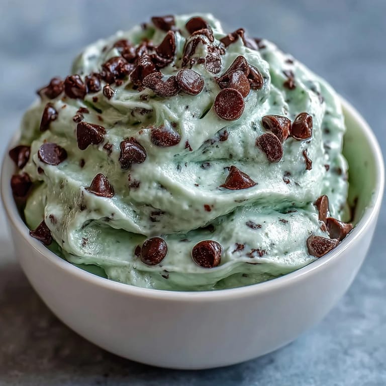 Creamy mint-flavored dessert dip with mini chocolate chips, perfect for St. Patrick's Day celebrations and sweet snacking.