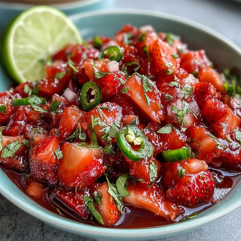 Bright and refreshing strawberry salsa with jalapeño, lime zest, and cilantro—perfect for chips or grilled seafood.  