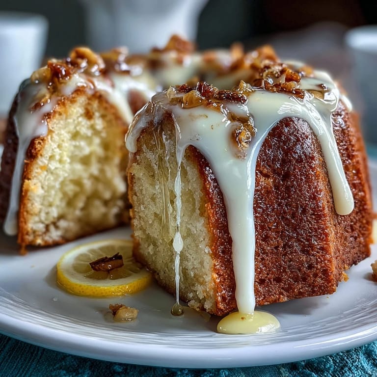 Moist lemon-infused pound cake drizzled with tangy limoncello glaze, a citrusy treat for afternoon tea or brunch.