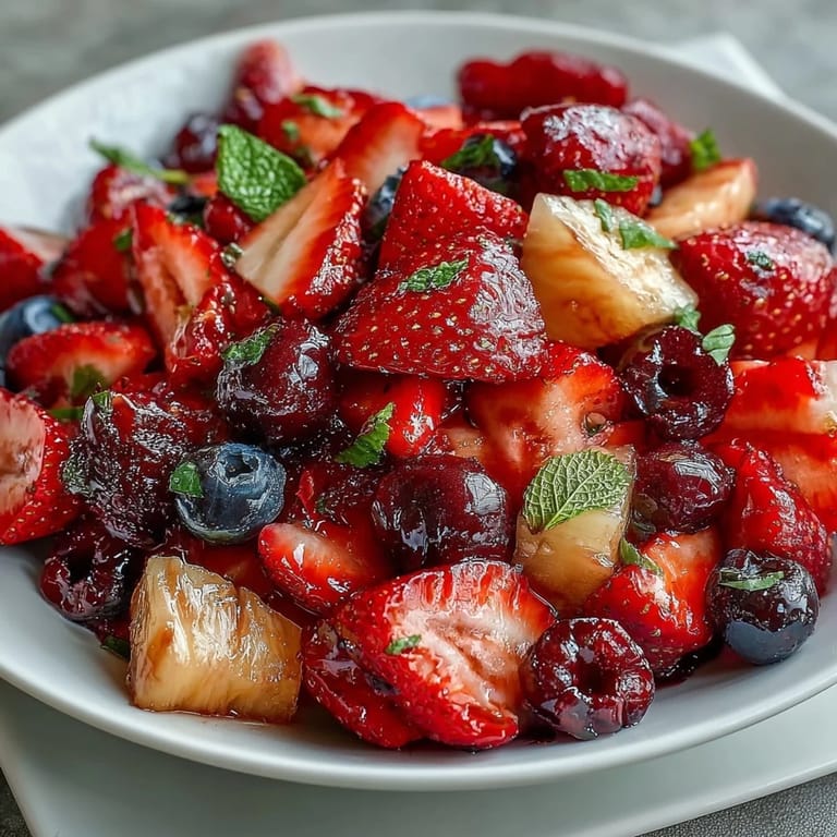 Colorful bowl of strawberry lemonade fruit salad featuring fresh strawberries, blueberries, and watermelon tossed in a tangy lemonade dressing.