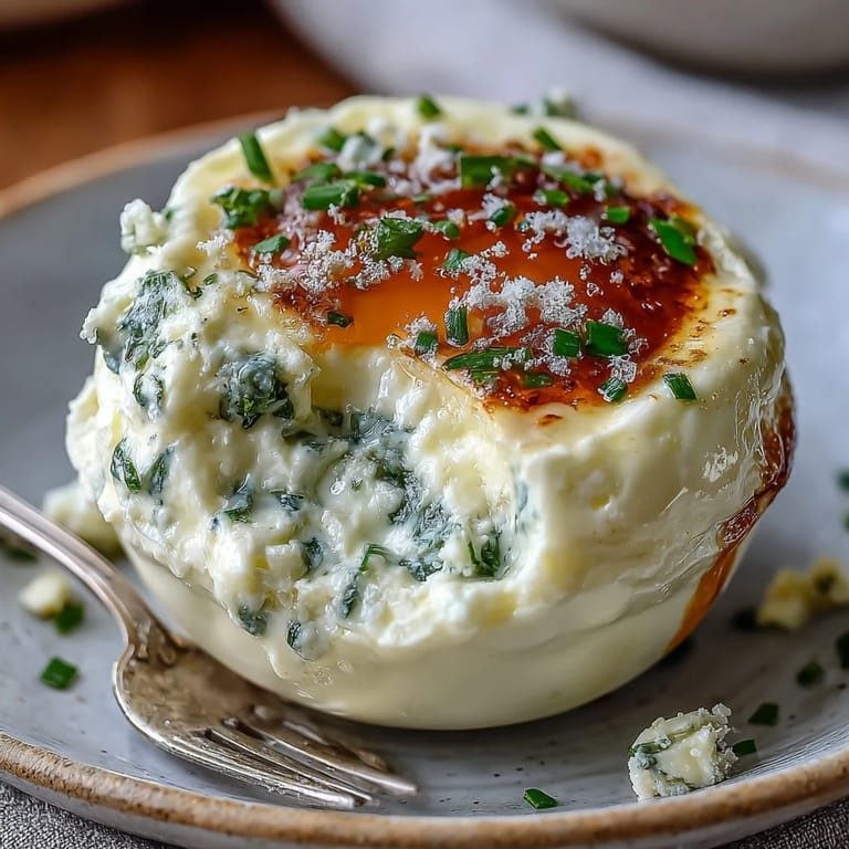 Delicate baked eggs in individual ramekins, served with fresh parsley and a touch of butter.  