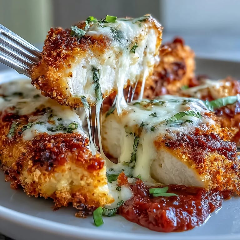 Juicy breaded chicken breasts cooked to perfection in the air fryer, topped with rich marinara and bubbling cheese for classic comfort food.  