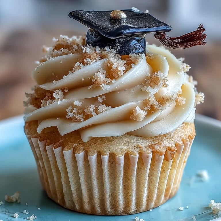 These festive graduation cupcakes feature creamy buttercream frosting and handcrafted fondant caps, ideal for party dessert tables.