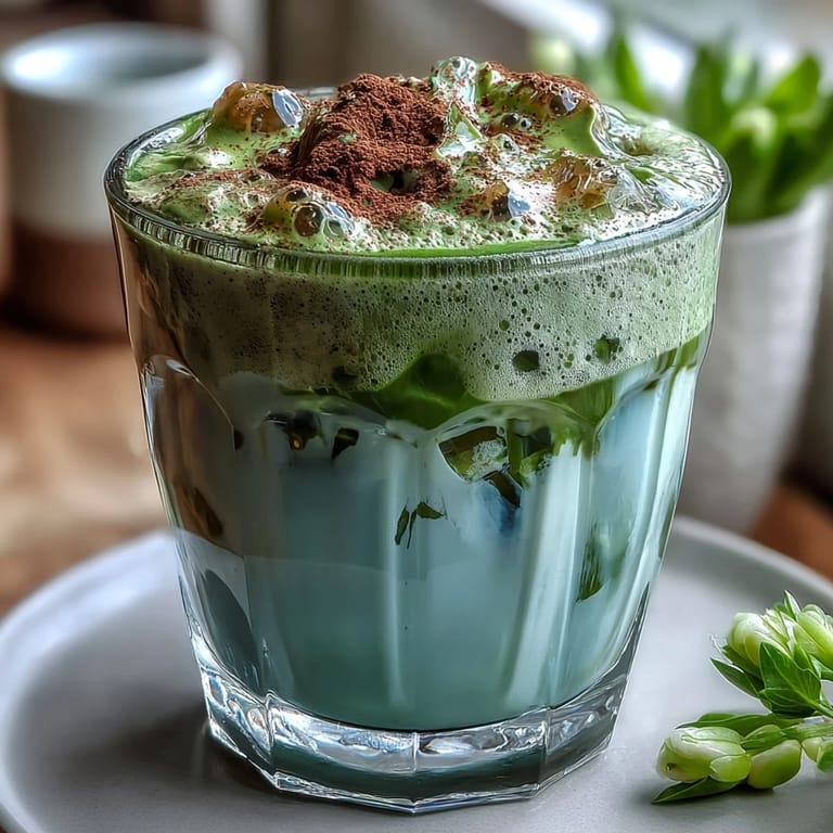 Silky vanilla cold foam crowns a refreshing iced matcha latte, blending earthy green tea with sweet cream.