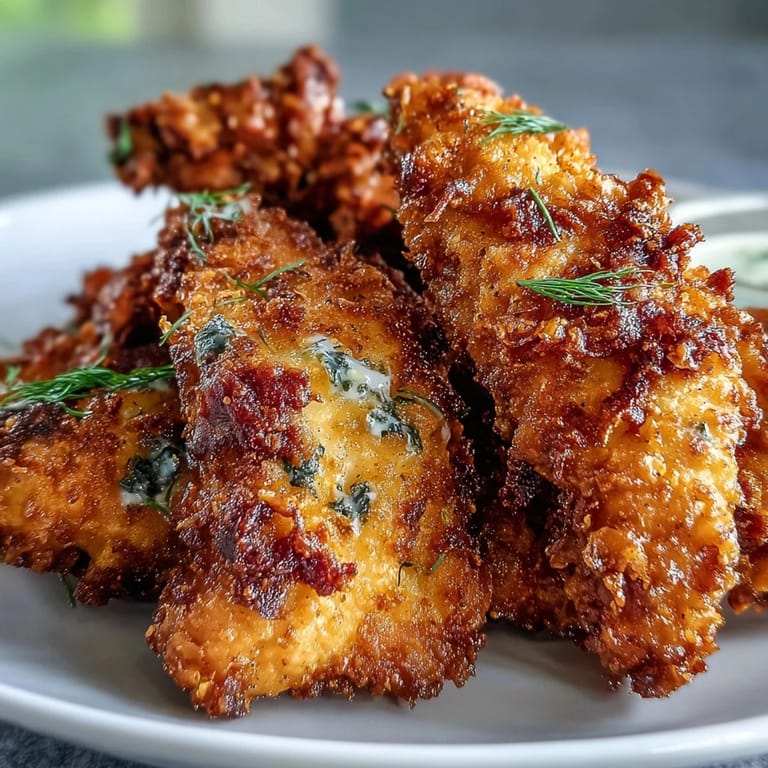 Golden pickle brine chicken tenders are extra crispy and perfectly seasoned for dipping.