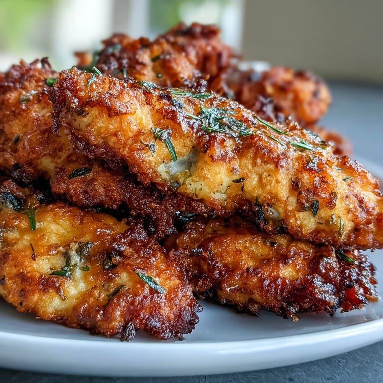 Juicy, tender pickle brine chicken tenders featuring a crunchy, golden-brown breading.